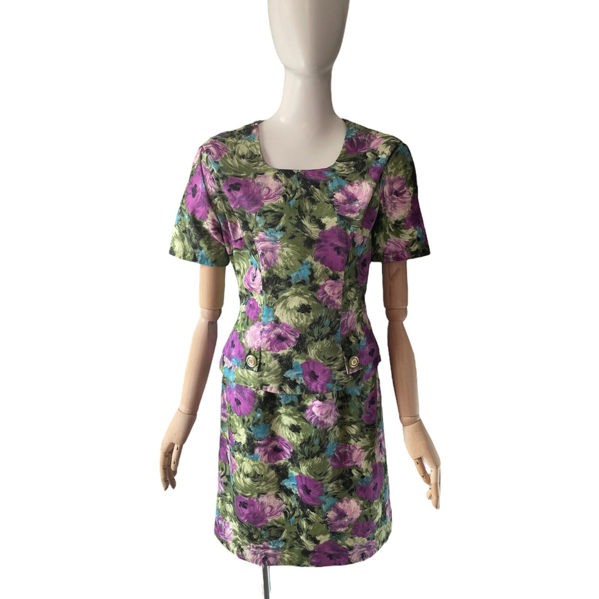 Vintage 50s Floral Shift Dress deals Handmade Tufted Purple Flowers M Sleeveless