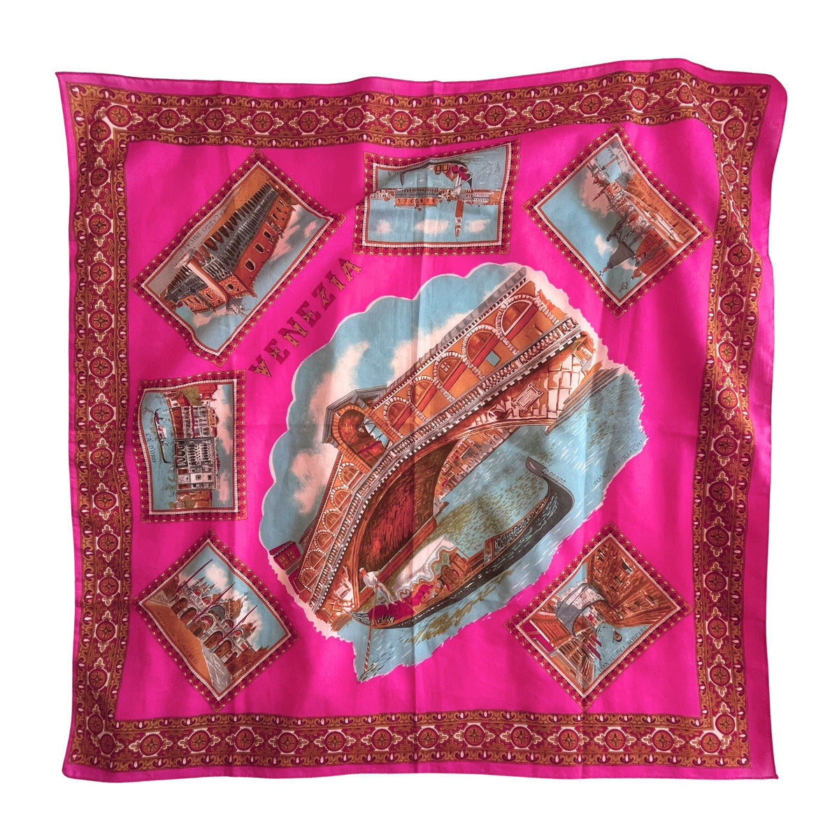 Shocking Pink Vintage Venice Souvenir Scarf – hurdyburdy vintage