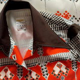 Swiss Made 1970s brown and orange Art Deco Print Shirt Dress at hurdyburdy vintage