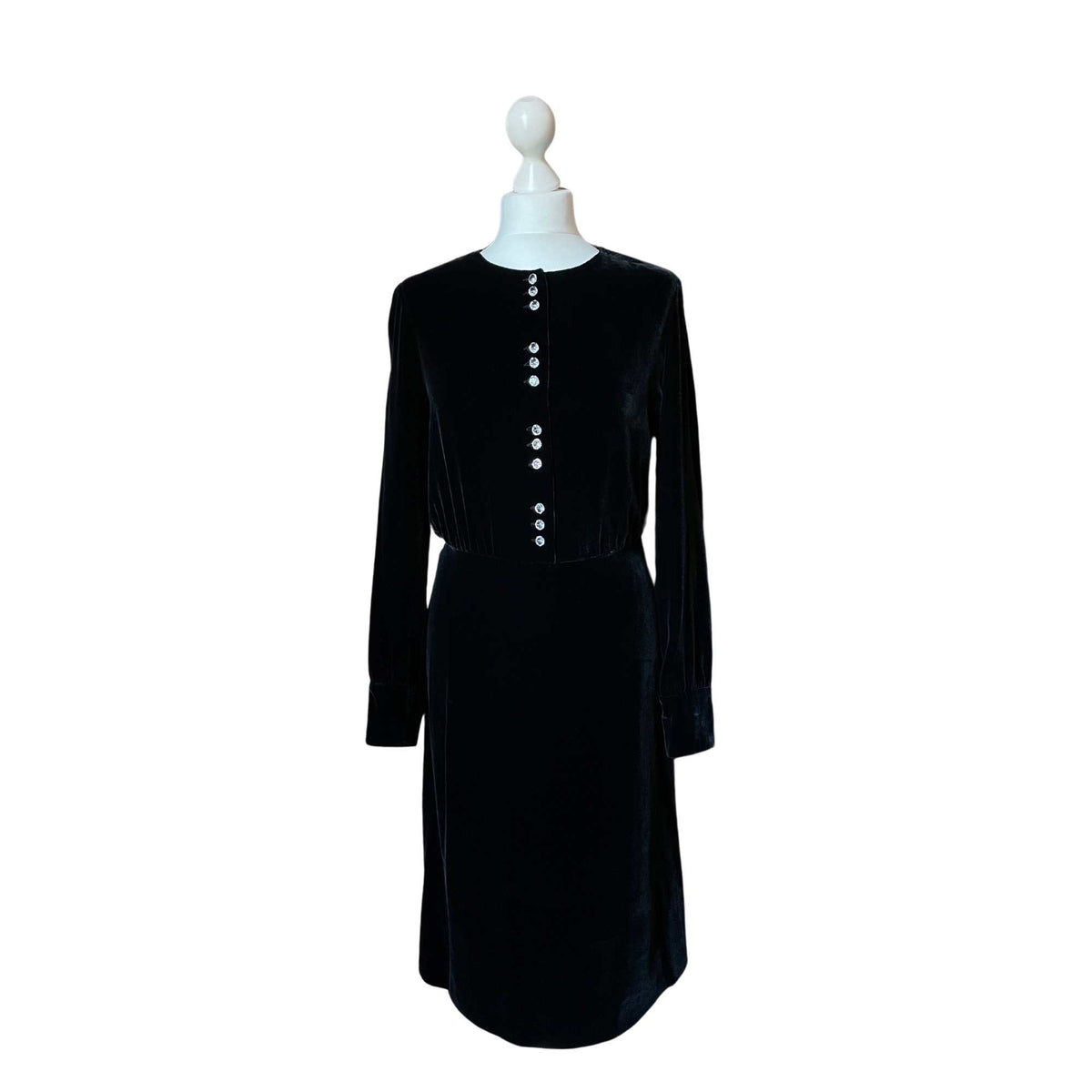Black Velvet 90 s Vintage Laura Ashley Dress with Glass Effect