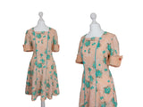 1940's Style Peach & Aqua Day Dress - hurdyburdy vintage