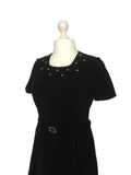 1960's Black Velvet And Pearl Dress - hurdyburdy vintage