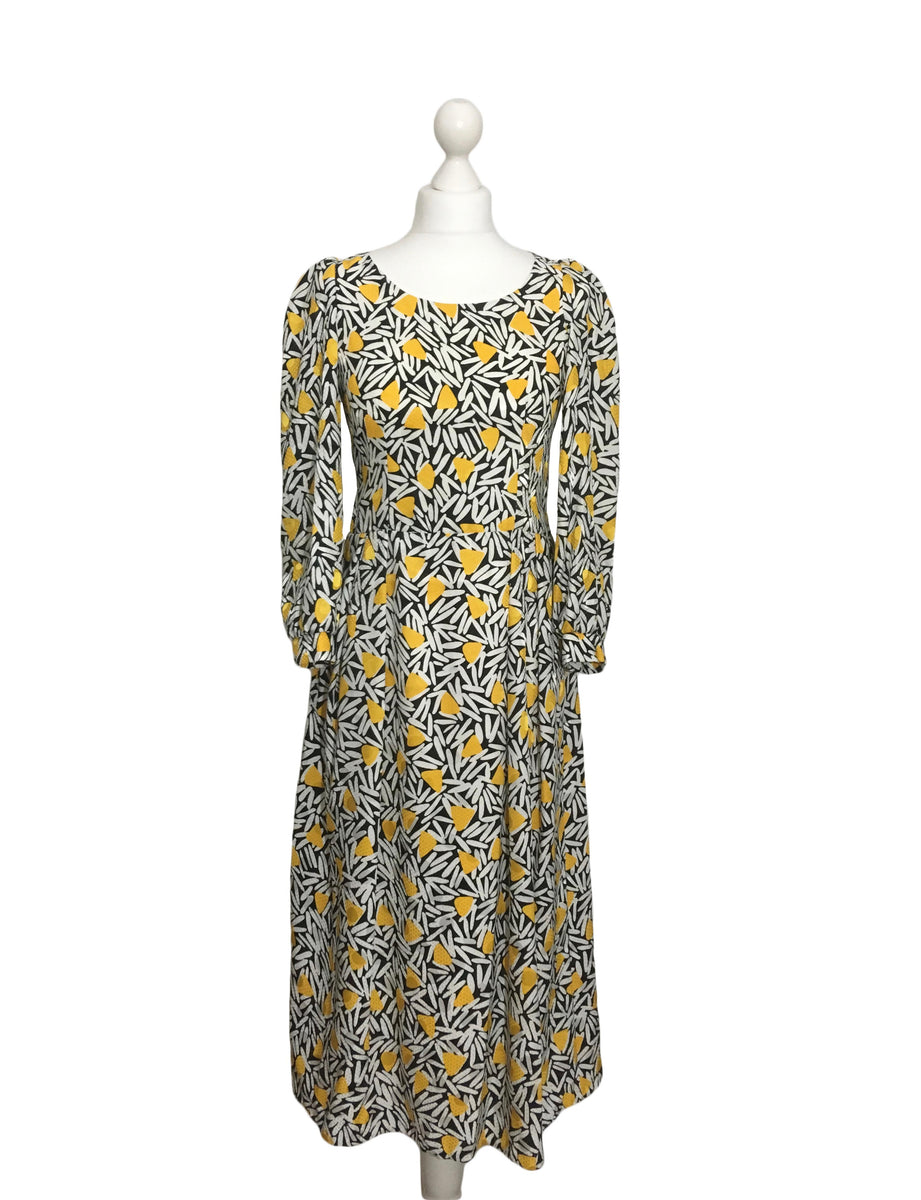Yellow Abstract Print Midi Dress – hurdyburdy vintage