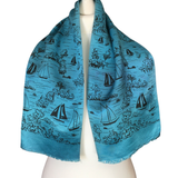 1930s-vintage-blue-satin-scarf-with-boats-on-white-mannequin