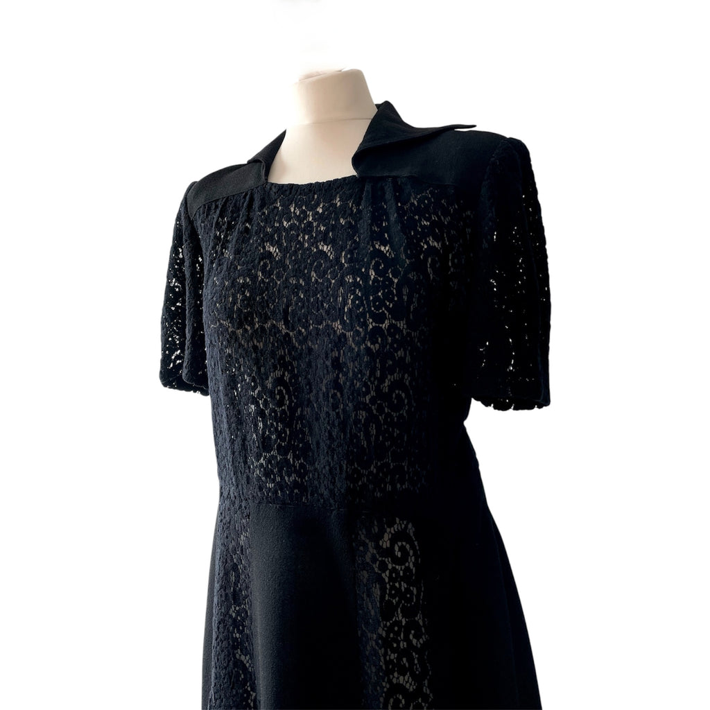 True Original 1940's Black Vintage Lace Knit Dress with Shoulder Pads – hurdyburdy vintage