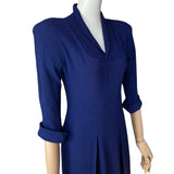 Original 1940s Blue Crepe Dress with Bib Yoke & Shoulder Pads