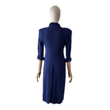 Original 1940s Blue Crepe Dress with Bib Yoke & Shoulder Pads