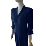 Original 1940s Blue Crepe Dress with Bib Yoke & Shoulder Pads