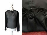 1950s Sheer Black Trevira Blouse With Glass Buttons - hurdyburdy vintage