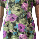 1950s Purple Peplum Floral Dress - hurdyburdy vintage