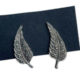 1950s leaf shaped marcasite clip on earrings at hurdyburdy vintage jewellery shop