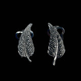 1950s leaf shaped marcasite clip on earrings at hurdyburdy vintage jewellery shop