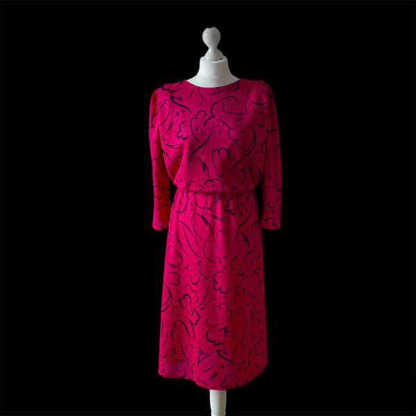 1980s Black with Red Mandarin Neck Dress