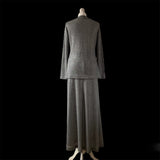 Vintage Polly Peck by Sybil Zelker suit. A 1970's glam silver lurex maxi skirt suit with jacket at hurdyburdy vintage shop