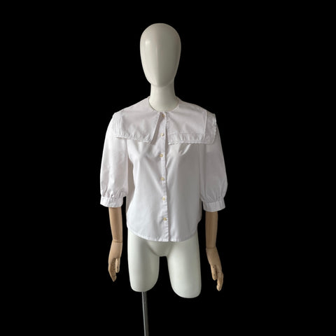 1980s White Blouse with Puritan Collar