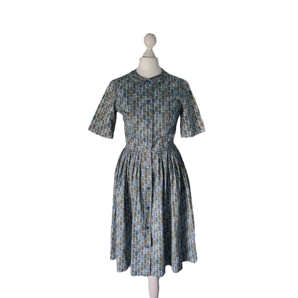 True Vintage Blue 1960s Cute Cotton Shirt Dress with Collar