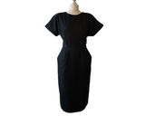 Late 80s, Early 90s Black Cotton Linen Day Dress at hurdyburdy antiques and vintage shop