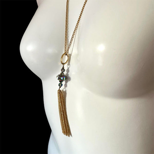 Retro Tassle Pendant Necklace with AB Beads