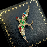 Antique Swallow Brooch with Paste Gemstones