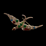 Antique Swallow Brooch with Paste Gemstones