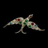 Antique Swallow Brooch with Paste Gemstones