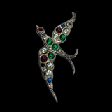 Antique Swallow Brooch with Paste Gemstones