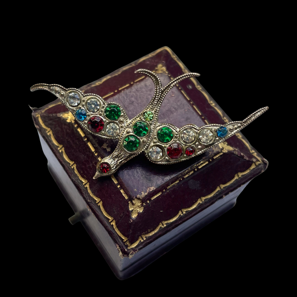 Antique Swallow Brooch with Paste Gemstones