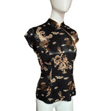 1990s Mandarin Collar Top with Chinese Dragon Print