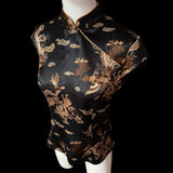 1990s Mandarin Collar Top with Chinese Dragon Print