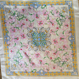 Floral Pierre Balmain vintage satin scarf with decorative border and pink lily print 