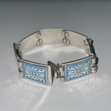 vintage-scandinavian-norwegian-panel-bracelet in blue and silver at hurdyburdy vintage jewellery shop