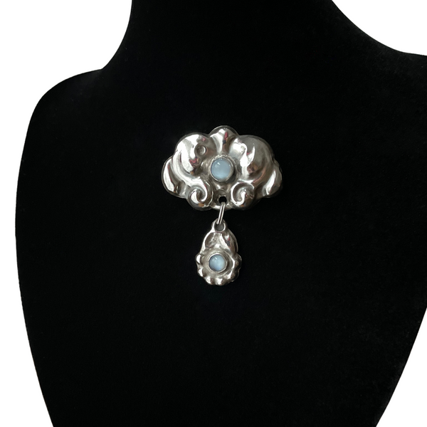 Antique Danish Silver Moonstone Skønvirke Brooch Signed A/sK 830s