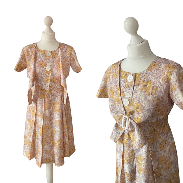 1950s Yellow Primrose Print Floral Dress