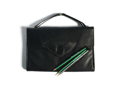 Black Leather 1920s Art Deco Bag