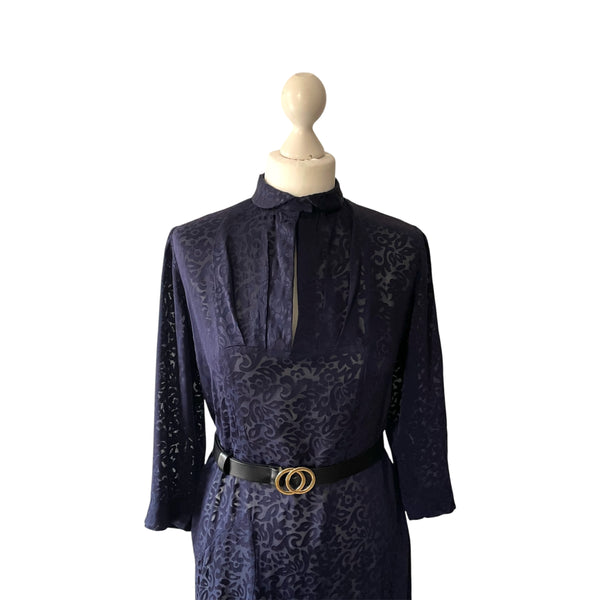 True 1950s Dress in Sheer Navy Blue