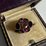 Antique Georgian 9ct Gold Garnet Lace Pin brooch in old jewellery box