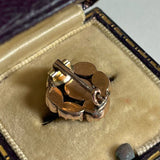 Antique Georgian 9ct Gold Garnet Lace Pin in old jewellery box showing reverse pin hinge and c catch