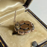 Antique Georgian 9ct Gold Garnet Lace Pin in old jewellery box showing hinge, pin and c clasp