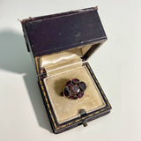 Antique Georgian 9ct Gold Garnet Lace Pin in old jewellery box