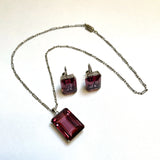 Amethyst Paste Art Deco Pendant and Screw Back Earrings