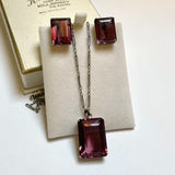 Amethyst Paste Art Deco Pendant and Screw Back Earrings