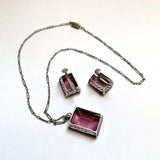 Amethyst Paste Art Deco Pendant and Screw Back Earrings