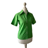Cute apple green 1970s vintage short sleeve shirt with pointed collar. at hurdyburdy vintage shop