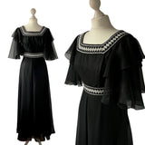 1960s Laura Phillips Black and Silver Evening Dress - hurdyburdy vintage