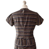 1960s Brown Stripe Day Dress with short sleeves a box pleat skirt at hurdyburdy vintage clothing shop