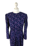 1980s Purple Floral Print Dress