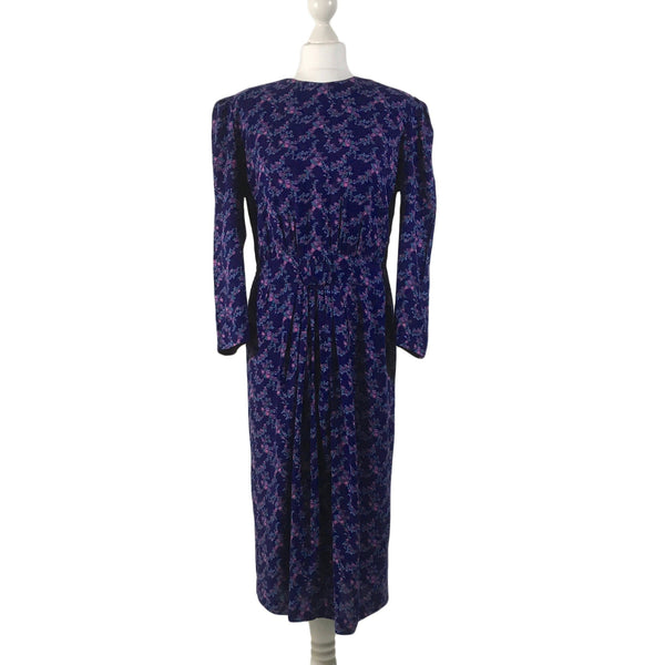 1980s Purple Floral Print Dress