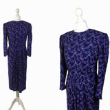 1980s Purple Floral Print Dress