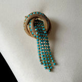 1960s Turquoise & Gold Mesh Waterfall Brooch