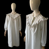 Vintage White Cotton Nightdress with Pink Ruffles